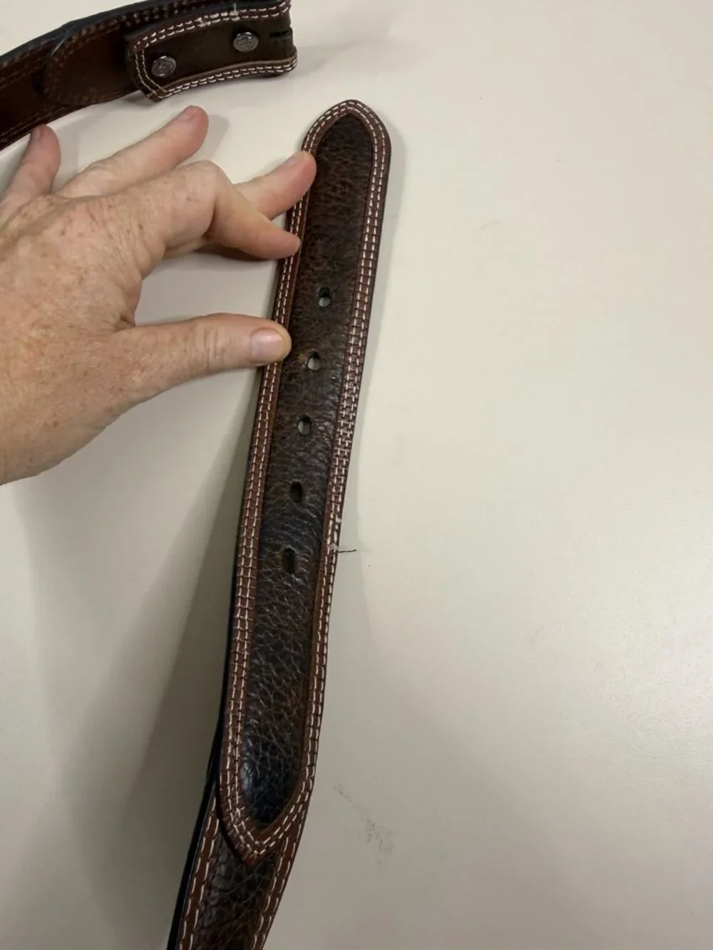 ARIAT Belt Sz 32 Leather Handcrafted Cowboy Dean Oliver Dark Brown-snap Missing